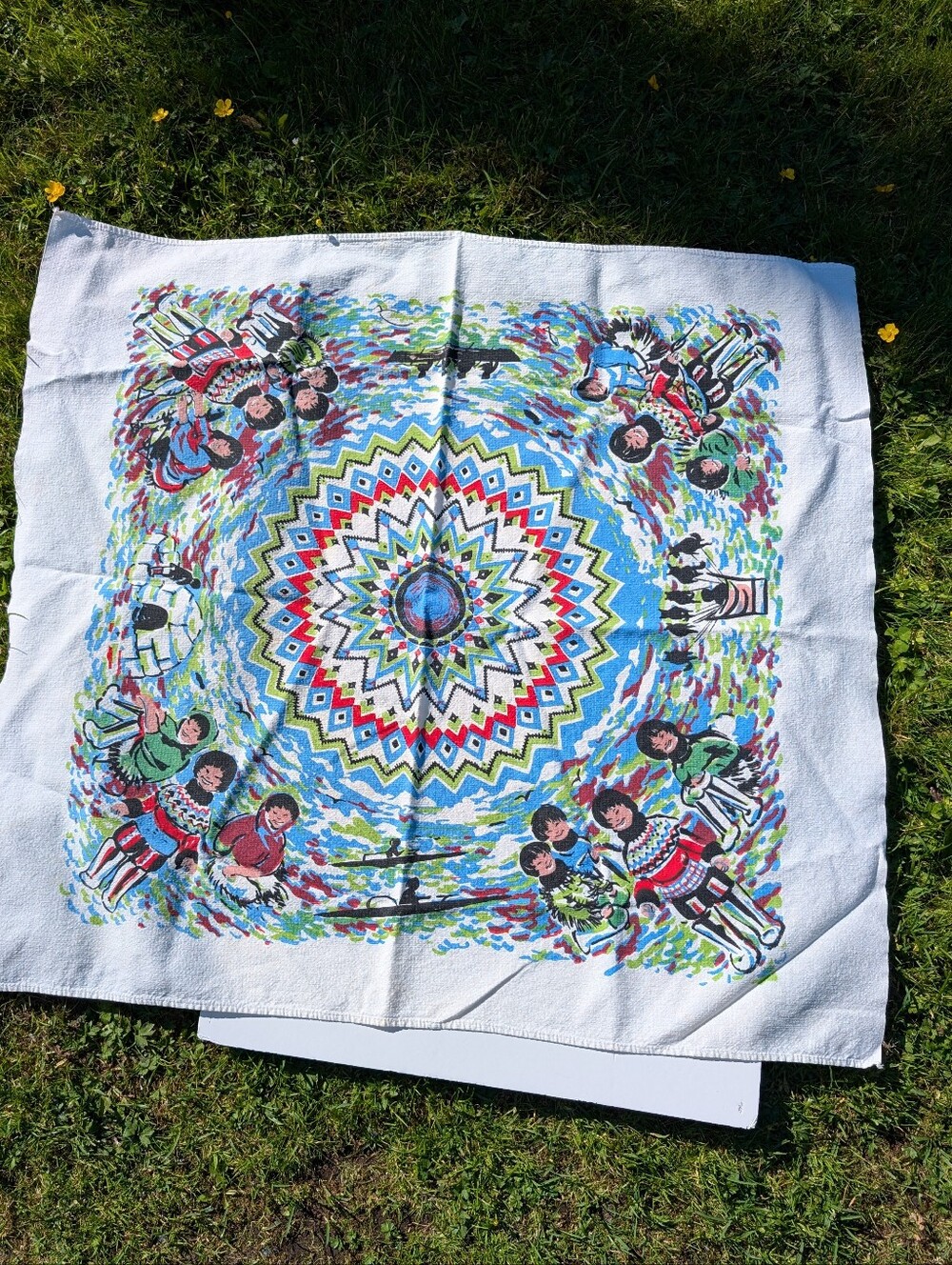 3/$20 vintage Canadian souvenir tea towel featuring Indigenous Inuit